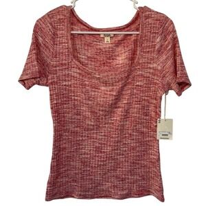 ANA A New Approach Womens Coral Space Dye Ribbed Square Neck Top Large NWT